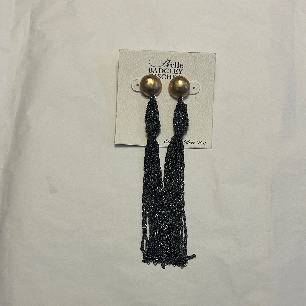 Belle Badgley Mischka Black And Gold Earrings With Sterling Silver Post Nwt 16$